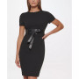 Solid Faux-Leather Tie-Waist Sheath Dress