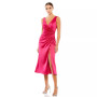 Women's Ieena Satin Ruched V Neck Faux Wrap Midi Dress