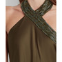 Women's Beaded Satin Charmeuse Halter Gown