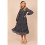 Womens Edwina Shirred Frill Long Sleeve Midi Dress