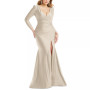 Women's Long-Sleeve Side-Ruched Satin Gown