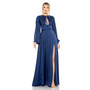 Women's Charmeuse Soft Tie Keyhole Bell Sleeve Gown