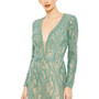 Women's Beaded Illusion Long Sleeve Plunge Neck Gown