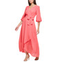 Women's Balloon-Sleeve Faux-Wrap Midi Dress