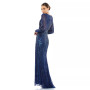 Women's Sequined Wrap Over Bishop Sleeve Gown