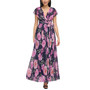 Women's Draped Shoulder Metallic Floral Pleated Gown