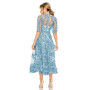 Women's Mesh Puff Sleeve Floral Print Dress