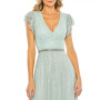 Women's Sequined Wrap Over Ruffled Cap Sleeve Gown