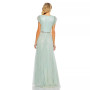 Women's Sequined Wrap Over Ruffled Cap Sleeve Gown