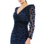 Women's Embellished V Neck Illusion Long Sleeve Column Midi