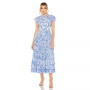 Women's High Neck Ruffle Cap Sleeve Floral Dress