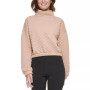 Women's Quilted Jacquard Mock-Neck Long-Sleeve Crop Top With Elastic Hem
