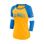 Women's Los Angeles Chargers Heathered Gold, Heathered Powder Blue Football Pride Slub 3, 4 Raglan Sleeve T-shirt