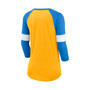 Women's Los Angeles Chargers Heathered Gold, Heathered Powder Blue Football Pride Slub 3, 4 Raglan Sleeve T-shirt