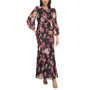 Women's Floral-Print Long-Sleeve Cascade Maxi Dress