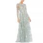 Women's Floral Embroidered Illusion Long Sleeve Gown