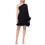 Women's One-Shoulder Feather-Trim Shift Dress