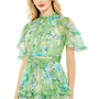 Women's Floral Print Chiffon Cascading Ruffle Raglan Gown