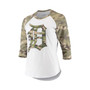 Women's Threads White, Camo Detroit Tigers Raglan 3/4-Sleeve T-shirt