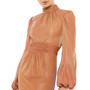 Women's Draped Glitter Fabric High Neck Puff Sleeve Trumpe