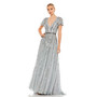 Women's Flutter Sleeve Embellished Plunge Neck A Line Gown