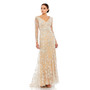 Women's Embroidered V Neck Long Sleeve Trumpet Gown