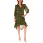 Side-Ruched Satin Clip-Dot Chiffon High-Low Dress