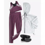 Women's Reflective Piping Hoodie, Reflective Logo Low-Impact Sports Bra & High-Waisted Leggings