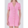 Women's Shank Button V-neckline Knit Mini Dress