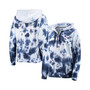 Women's White and Navy New England Patriots Dakota Oversized Tie-Dye Half-Zip Hoodie