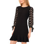 Women's Long Sleeve Mixed-Media Tie-Sleeve Dress