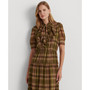 Women's Plaid Crinkle Georgette Tie-Neck Dress