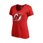 Women's Branded Nico Hischier Red New Jersey Devils Plus Size Backer Name and Number V-Neck T-shirt