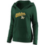 Women's Green Oakland Athletics Core Team Lockup V-Neck Pullover Hoodie