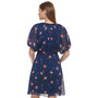 Women's Floral-Print Chiffon Puff-Sleeve Belted Dress