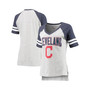 Women's Heathered Gray and Navy Cleveland Indians Team Goal Line Raglan V-Neck T-shirt