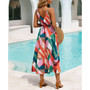 Women's Belted Abstract Print Maxi Beach Dress