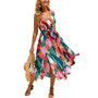 Women's Belted Abstract Print Maxi Beach Dress