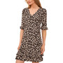 Women's V-Neck Elbow-Ruffle Sleeve Animal-Print Dress