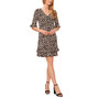 Women's V-Neck Elbow-Ruffle Sleeve Animal-Print Dress
