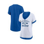 Women's White and Royal Los Angeles Dodgers Iconic Noise Factor Pinstripe V-Neck T-shirt