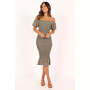 Womens Claire Shirred Bodycon Off Shoulder Midi Dress