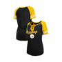 Women's Black, Gold Pittsburgh Steelers Logo Lace-Up Raglan T-shirt