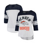 Women's White, Navy Denver Broncos First Team Three-Quarter Sleeve Mesh T-shirt