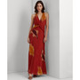 Women's Geo-Print Crinkle Georgette Halter Gown