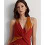 Women's Geo-Print Crinkle Georgette Halter Gown