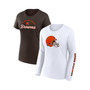 Women's Branded Brown, White Cleveland Browns Short and Long Sleeve T-shirt Combo Pack