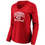Women's Red Cincinnati Reds Victory Script V-Neck Long Sleeve T-shirt