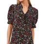 Women's Puff Sleeve V-neck Printed Dress with Tie