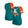 Women's Aqua Miami Dolphins Throwback Raglan Lace-Up T-shirt